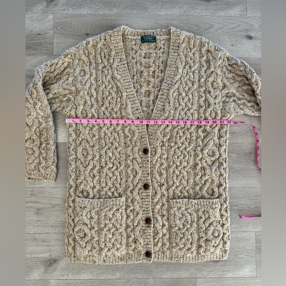 Lauren Ralph Lauren Cream Cable Knit Button Front Cardigan - Picture 7 of 12